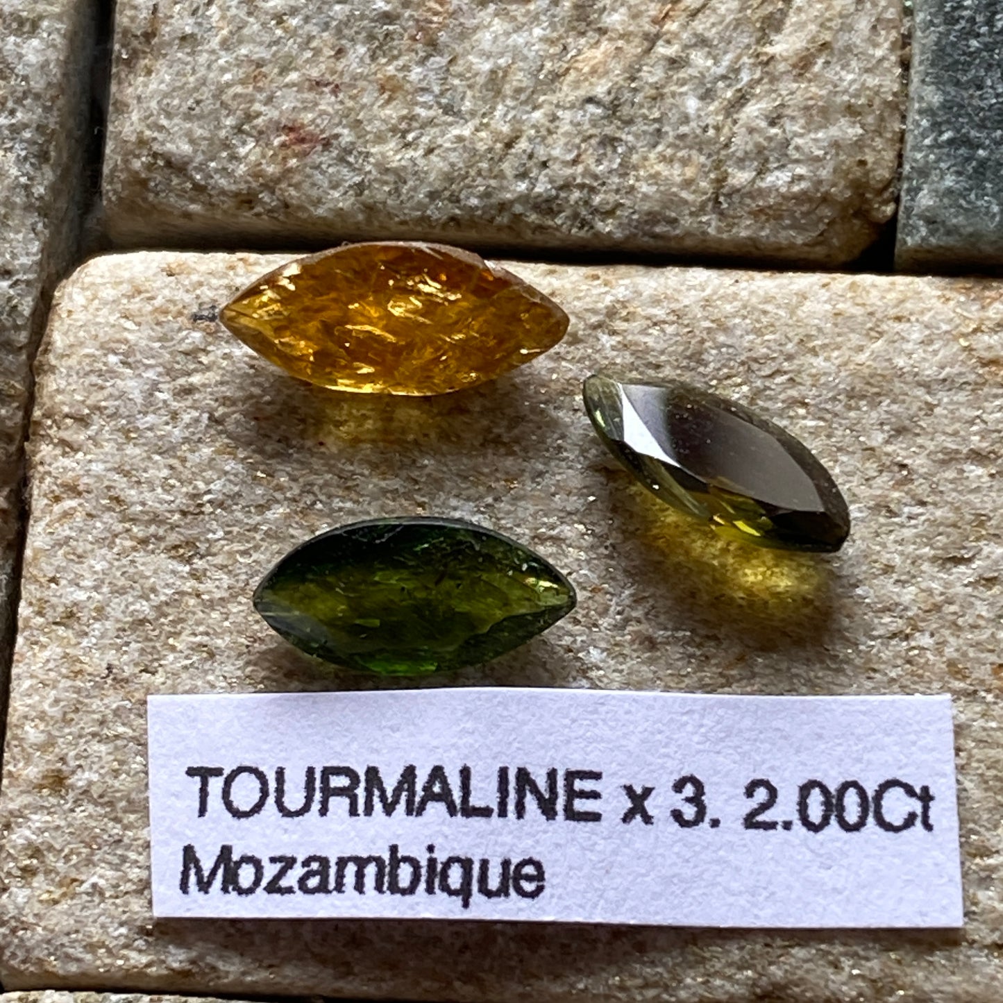 TOURMALINE NATURAL MINED GEMSTONES x 3 - ALTO LIGONNA, MOZAMBIQUE 2.00Ct MFG5345