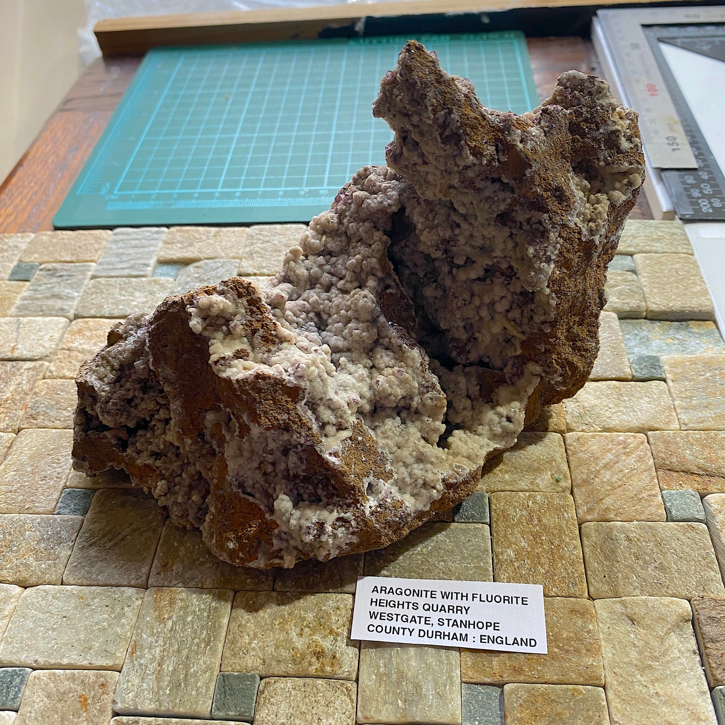 ARAGONITE WITH FLUORITE : HEIGHTS MINE, WESTGATE, CO DURHAM : ENGLAND 959g MF4558