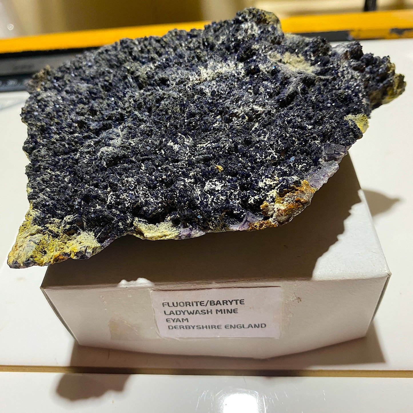 FLUORITE/BARYTE/MARCASITE/CALCITE : LADYWASH MINE, EYAM, DERBYSHIRE, ENGLAND 491g MF1625