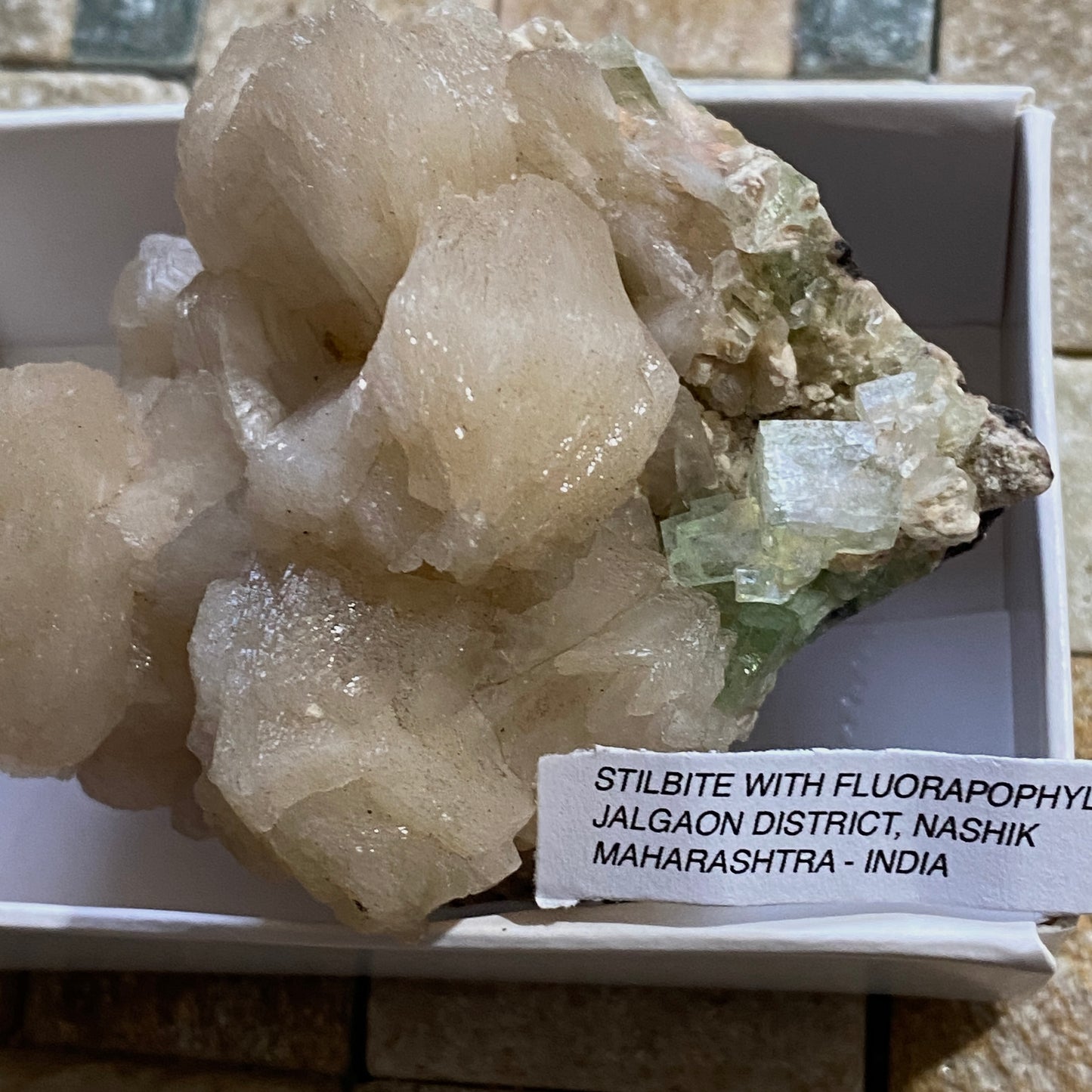 STILBITE WITH FLUORAPOPHYLLITE - JALGAON, MAHARASHTRA, INDIA. 110g. MF4233