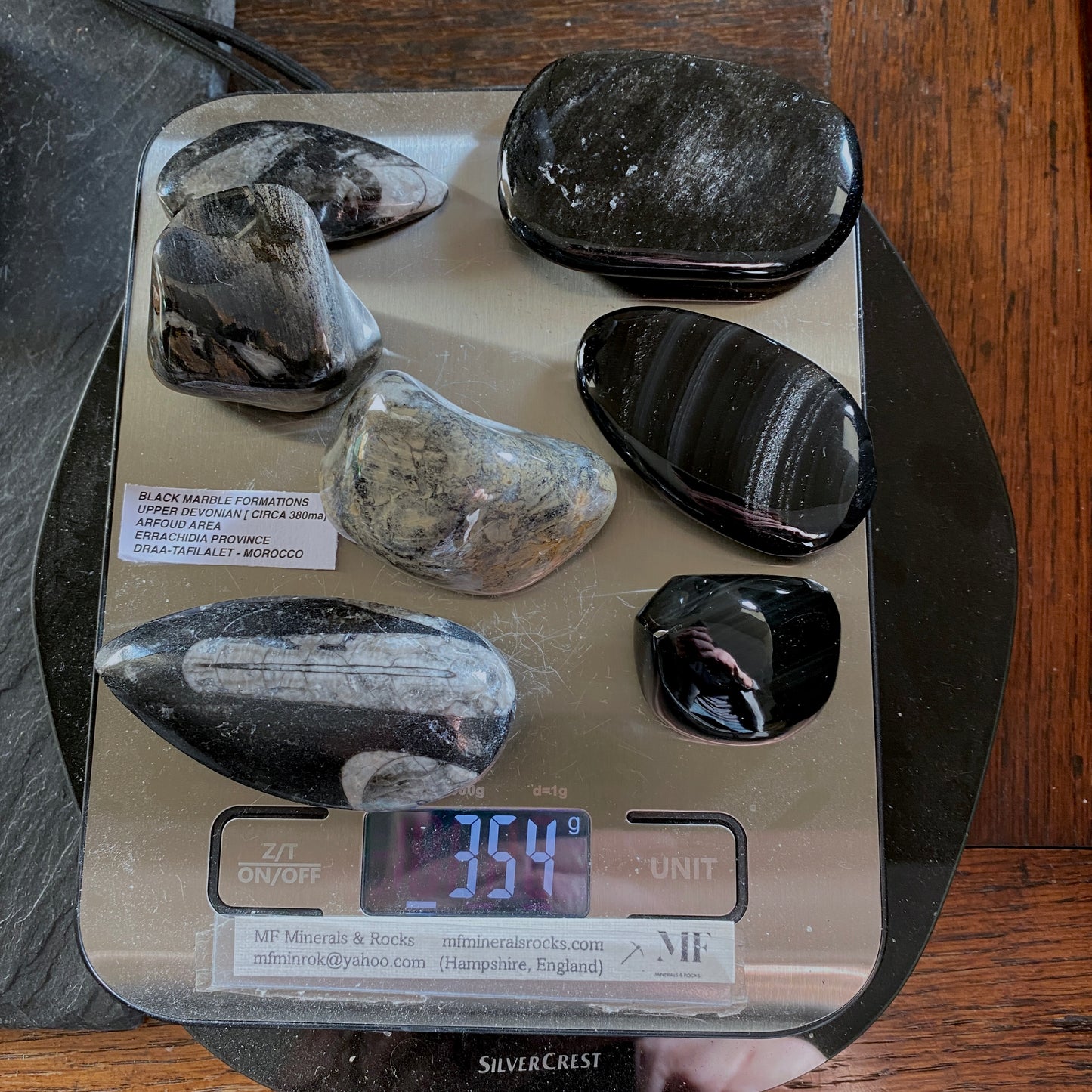 POLISHED SPECIMENS FROM BLACK MARBLE FORMATIONS MOROCCO 354g MF4274