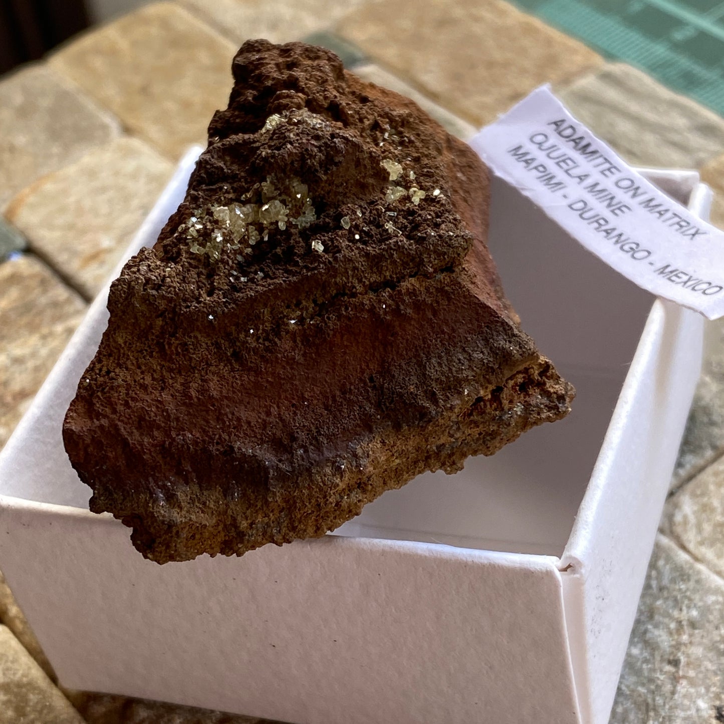 ADAMITE ON LIMONITE - OJUELA MINE, MAPIMI, DURANGO, MEXICO. 50g MF1998