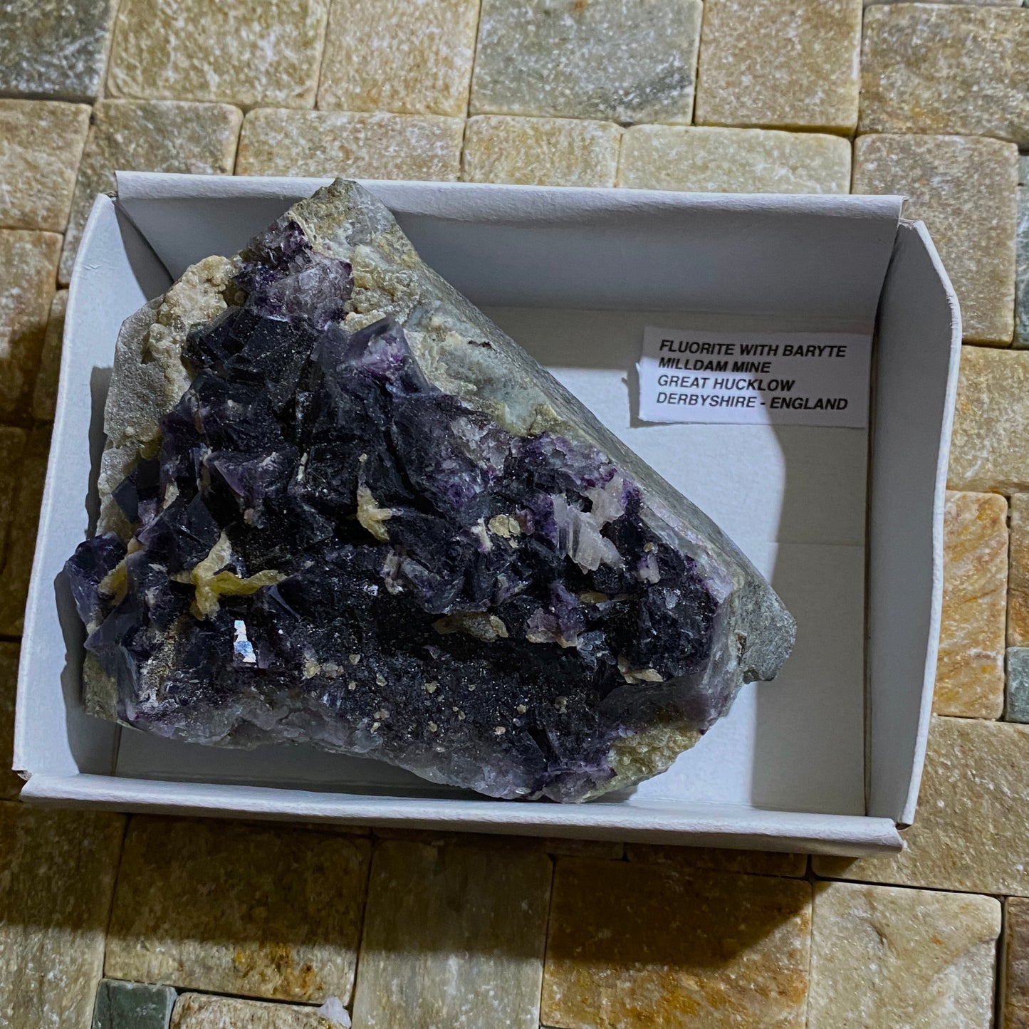 FLUORITE WITH BARYTE - MILLDAM MINE, GREAT HUCKLOW, DERBYSHIRE. 243g. MF4279. RESERVED