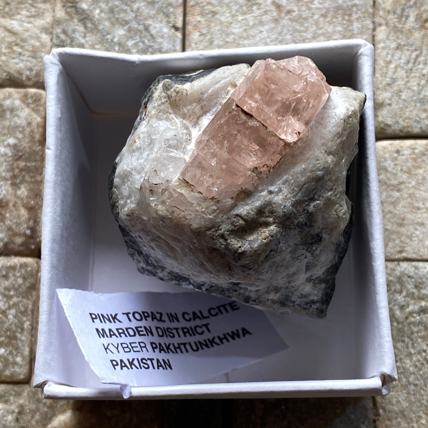 RARE PINK TOPAZ ON CALCITE - KHYBER PAKHTUNKHWA, PAKISTAN. 76g MF3933