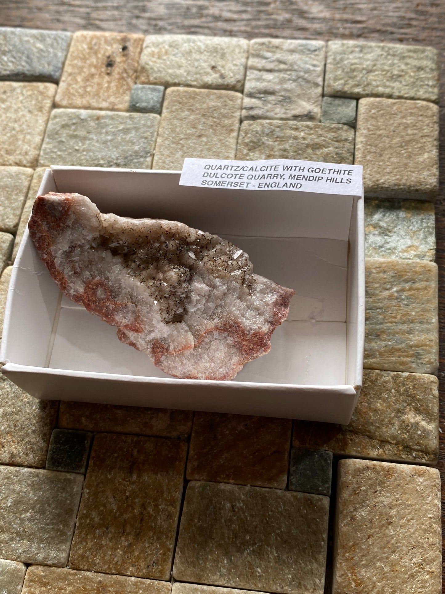 CALCITE/QUARTZ WITH GOETHITE : DULCOTE QUARRY, MENDIP HILLS, SOMERSET, ENGLAND 53g MF4970