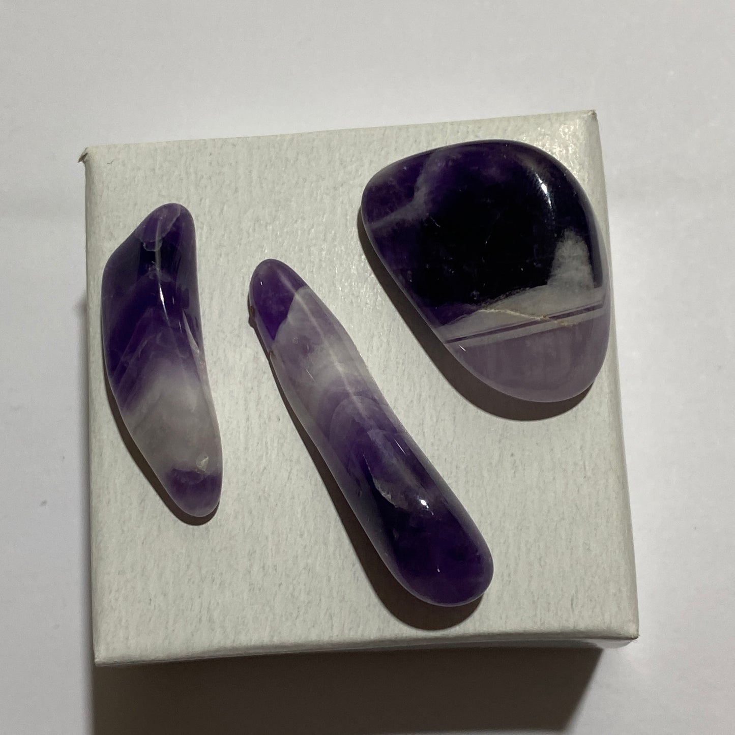 CHEVRON AMETHYST POLISHED STONES x 3 - GOBOBOSEB MTS, NAMIBIA 70Ct MFG5046