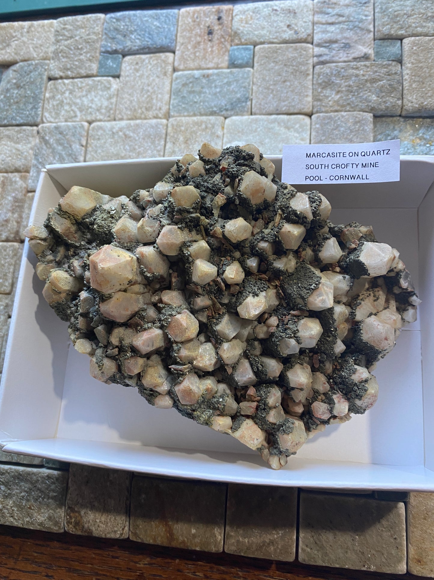 MARCASITE ON QUARTZ : SOUTH CROFTY MINE, POOL, CORNWALL. 457g MF5009
