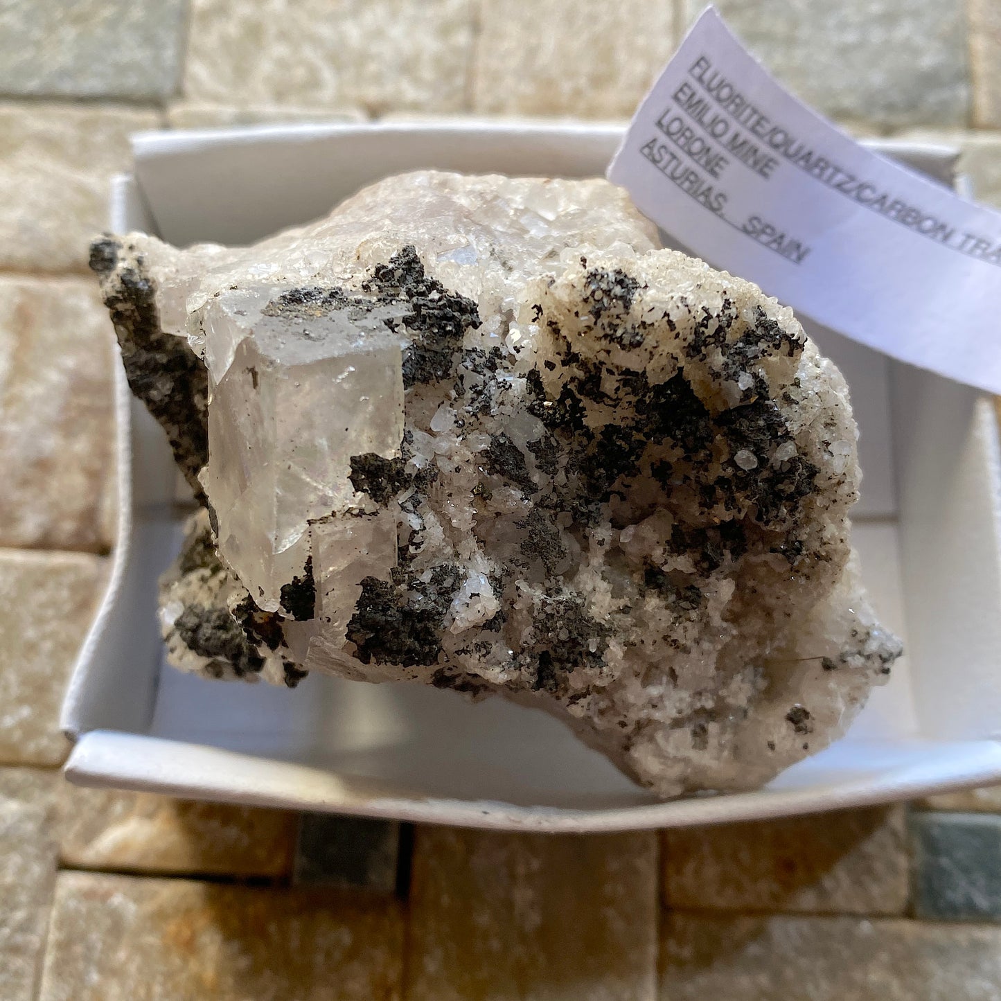 FLUORITE AVEC PYROBITUME/CARBONE RARE DE LA MINE EMILIO, ESPAGNE 154 g MF1334