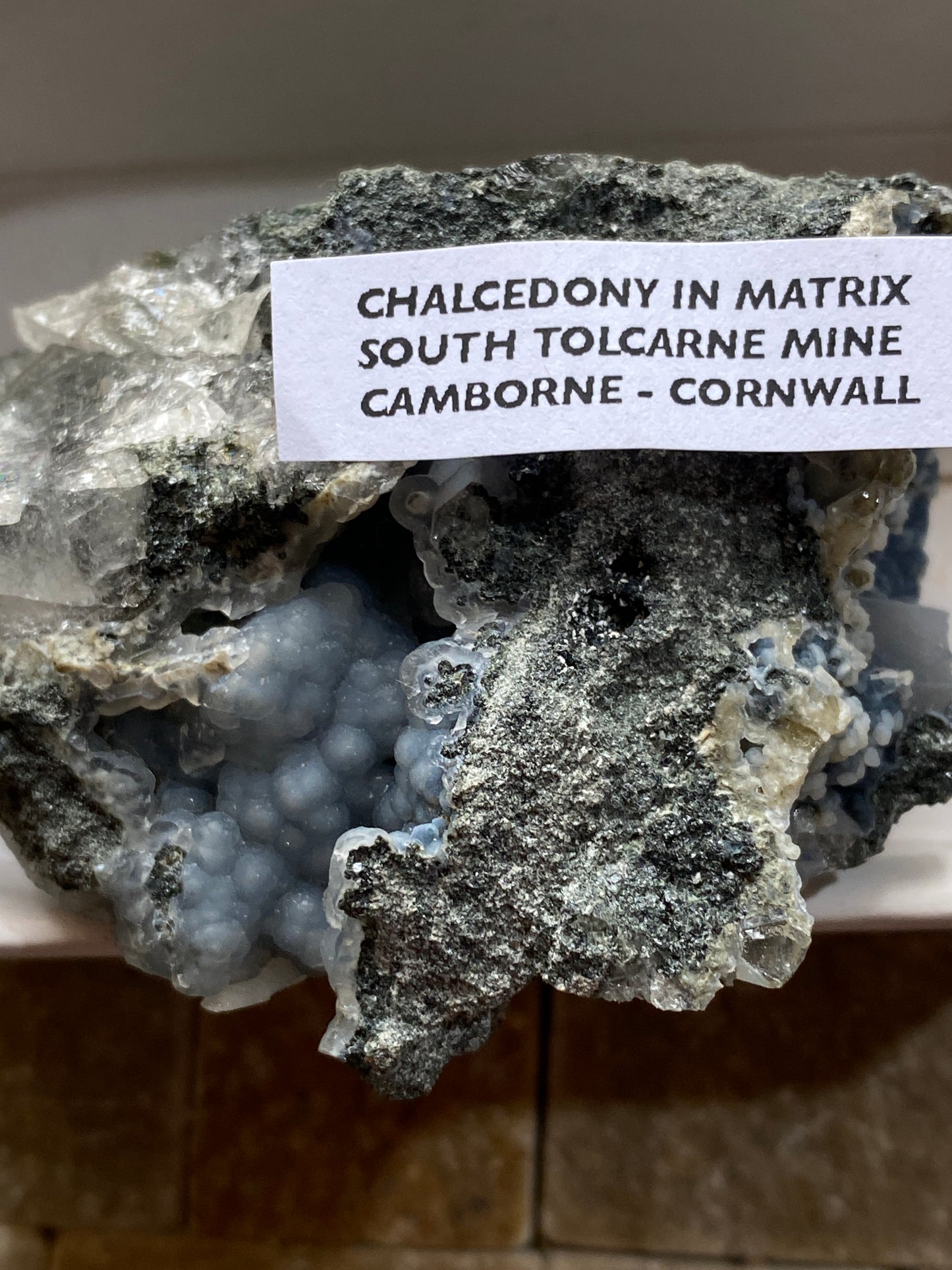 BLUE CHALCEDONY RARE SPECIMEN FROM SOUTH TOLCARNE MINE, BEACON, CORNWALL 121g MF5061