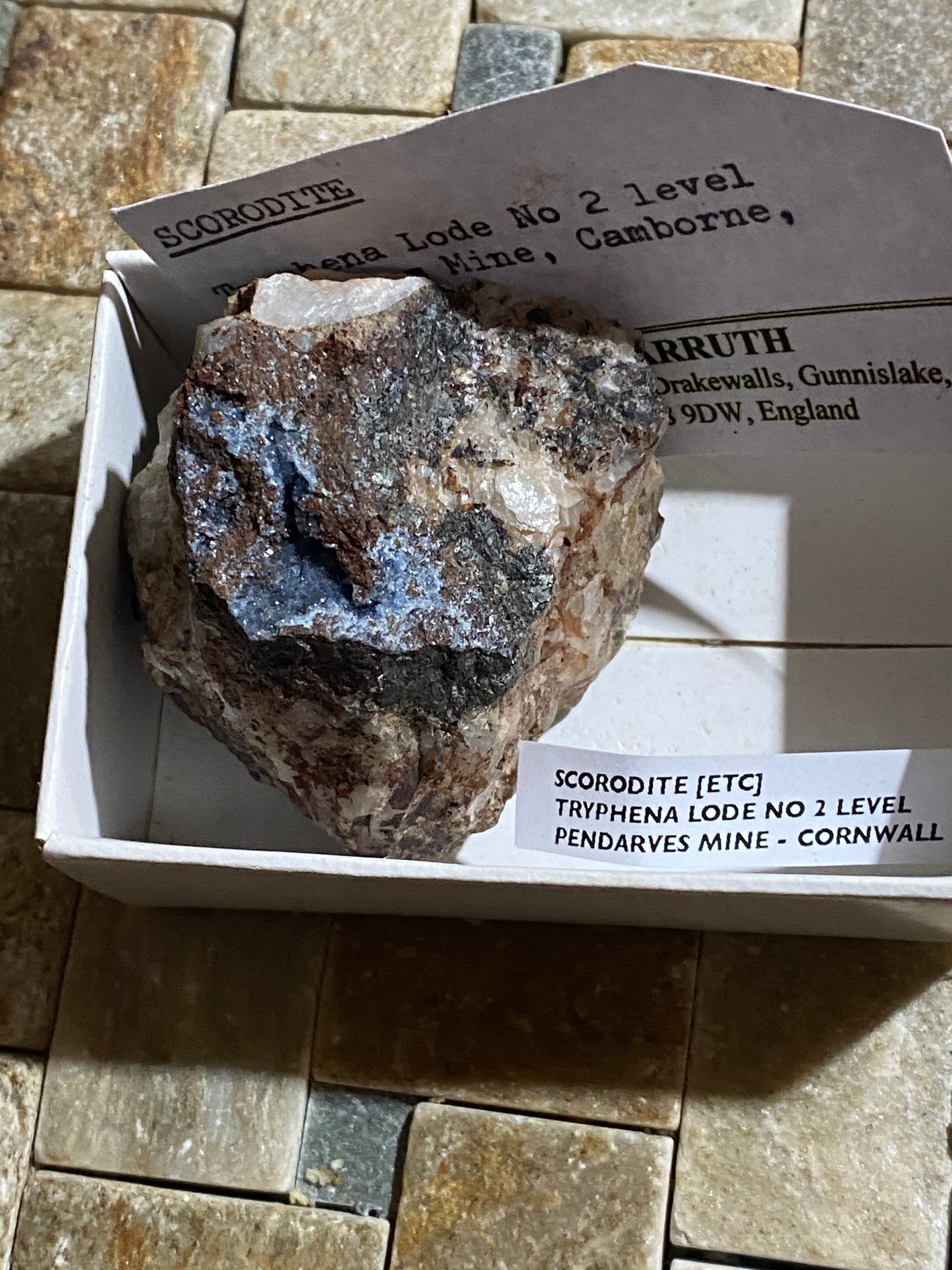 SCORODITE : TRYPHENA LODE, PENDARVES MINE, CAMBORNE, CORNWALL. 108g. MF5065