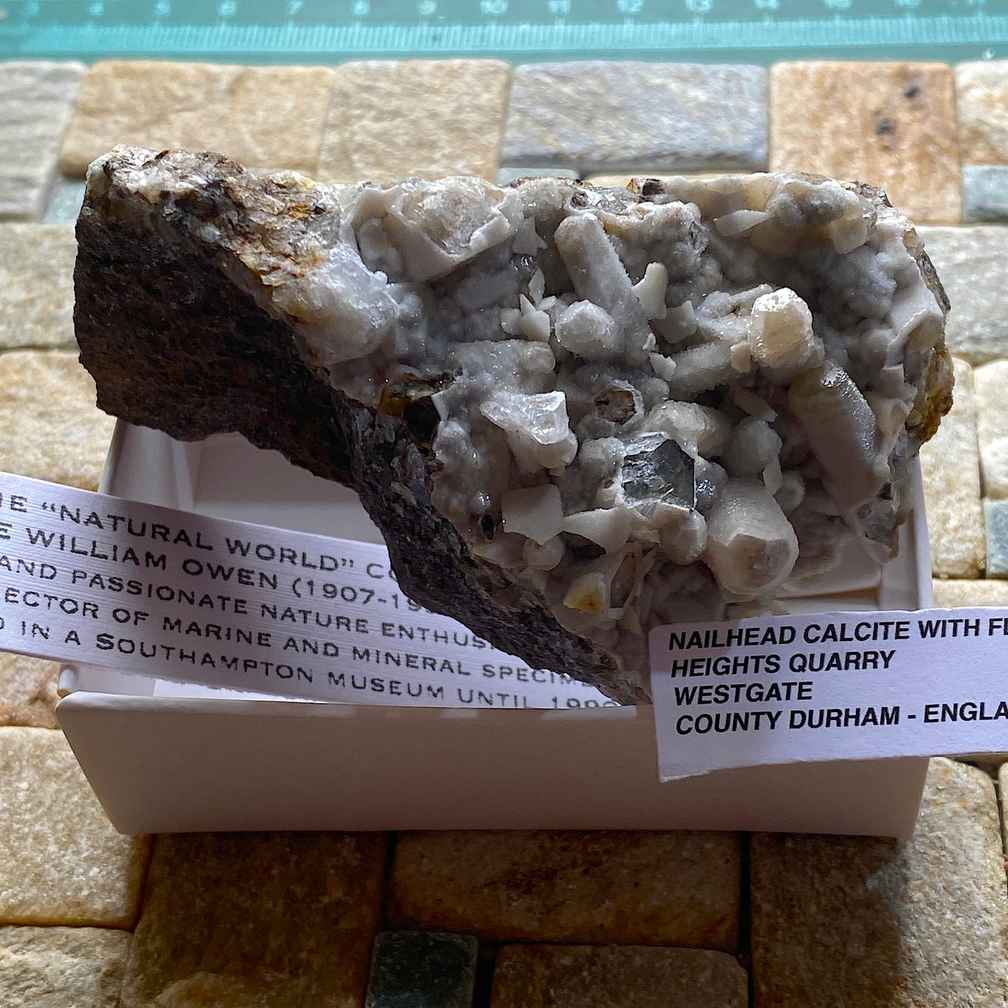 NAILHEAD CALCITE WITH FLUORITE - HEIGHTS QUARRY, WESTGATE, CO DURHAM 154g MF6418