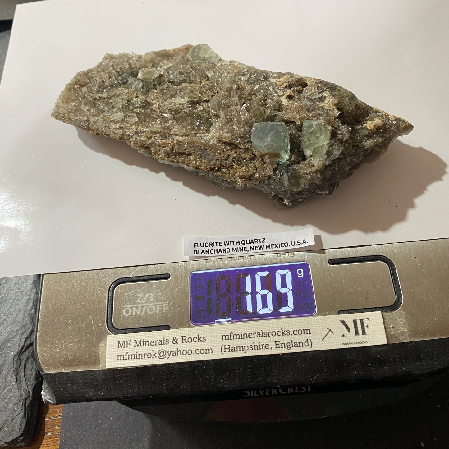 FLUORITE WITH QUARTZ : BLANCHARD MINE, NEW MEXICO, U.S.A. 169g MF5087