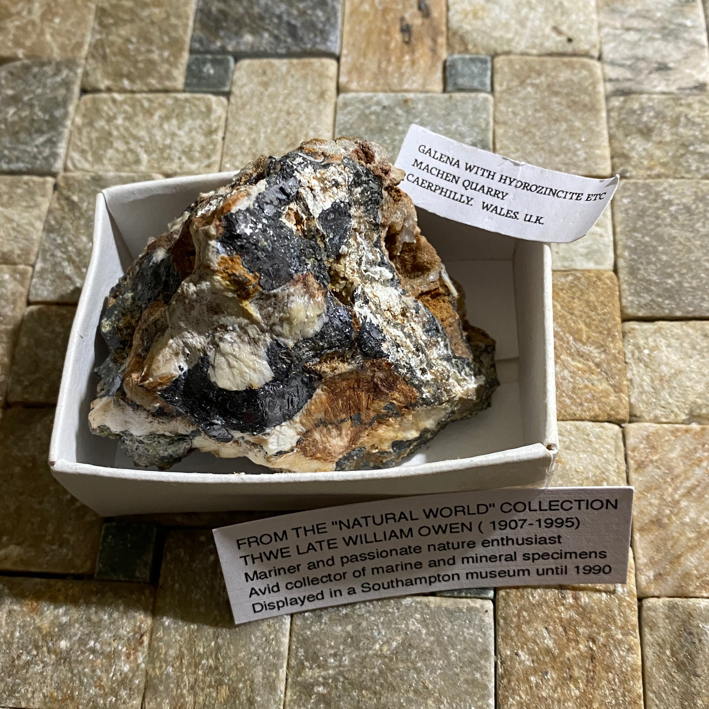 GALENA WITH HYDROZINCITE ETC MACHEN QUARRY, WALES 265g MF1426