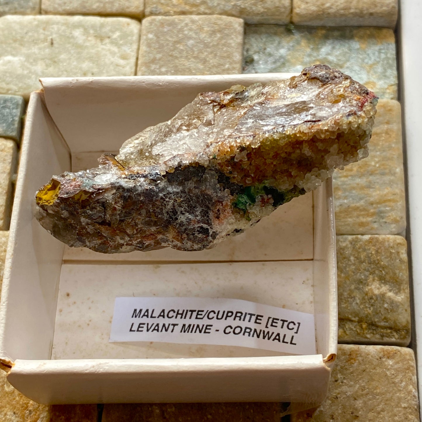 MALACHITE/CUPRITE ETC FROM LEVANT MINE, ST JUST, CORNWALL. 29g. MF5097