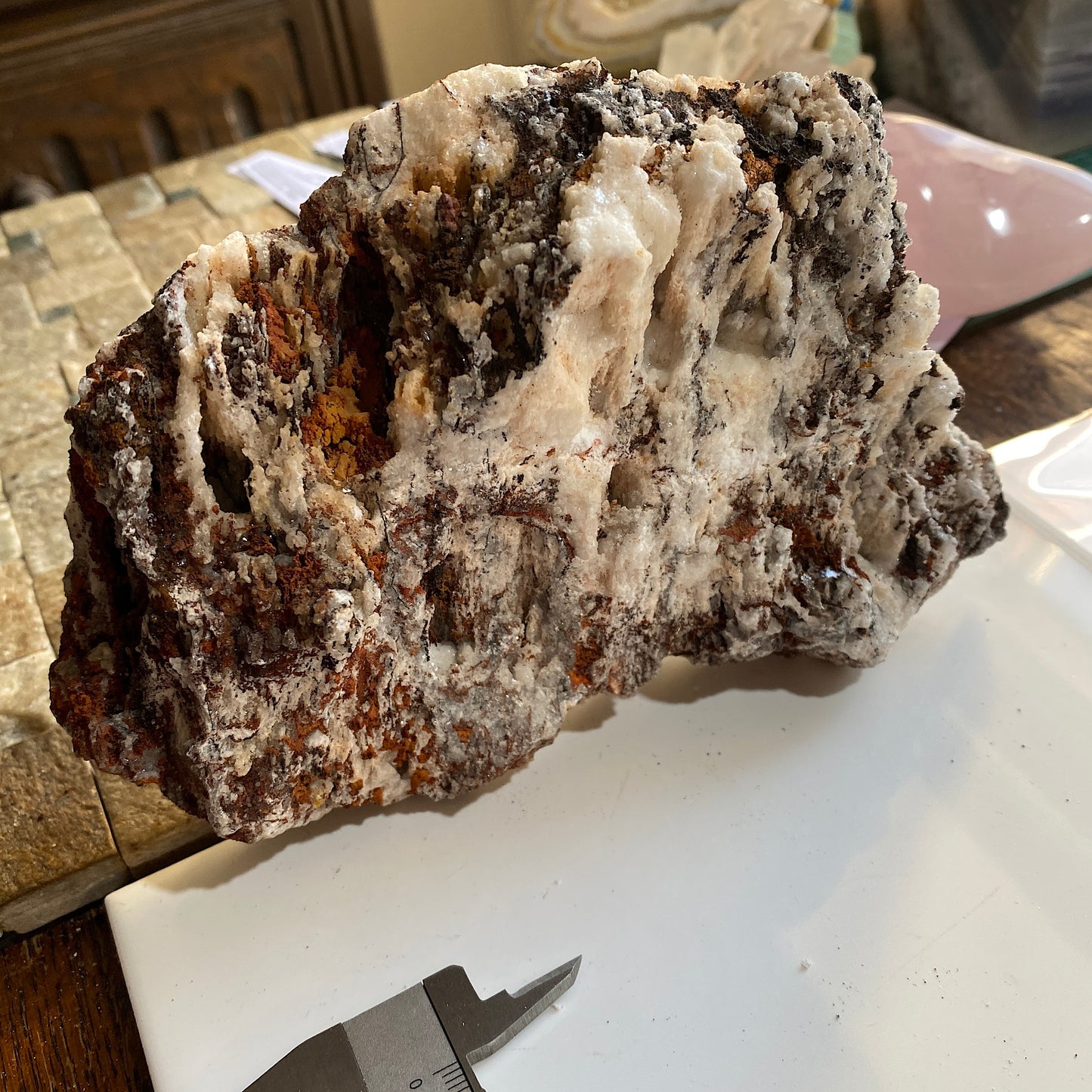 CALCITE ON FERROUS MATRIX - FROM AN AMERICAN MINERAL COLLECTION 763g MF4493