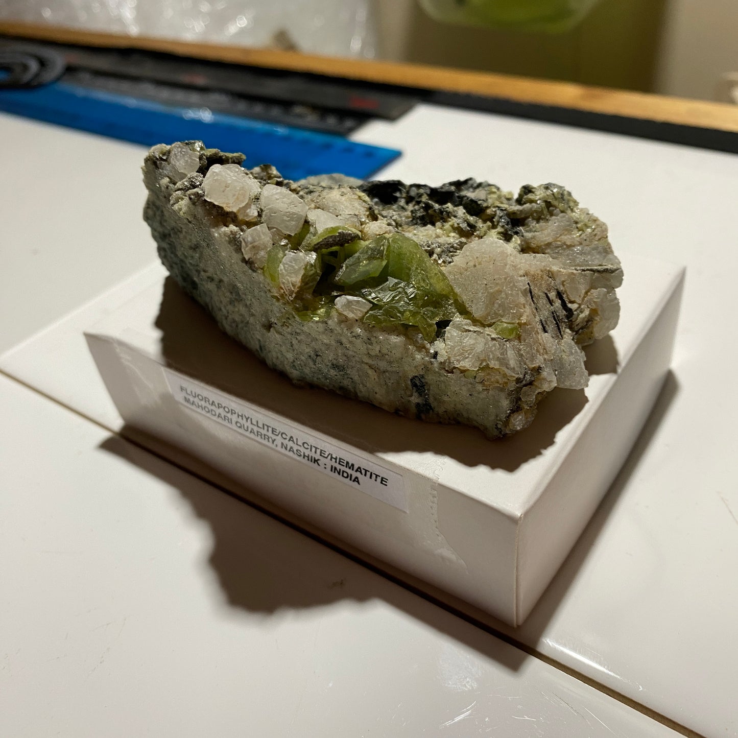 FLUORAPOPHYLLITE WITH CALCITE ETC : MAHODARI QUARRY, NASHIK, INDIA 252g MF4506