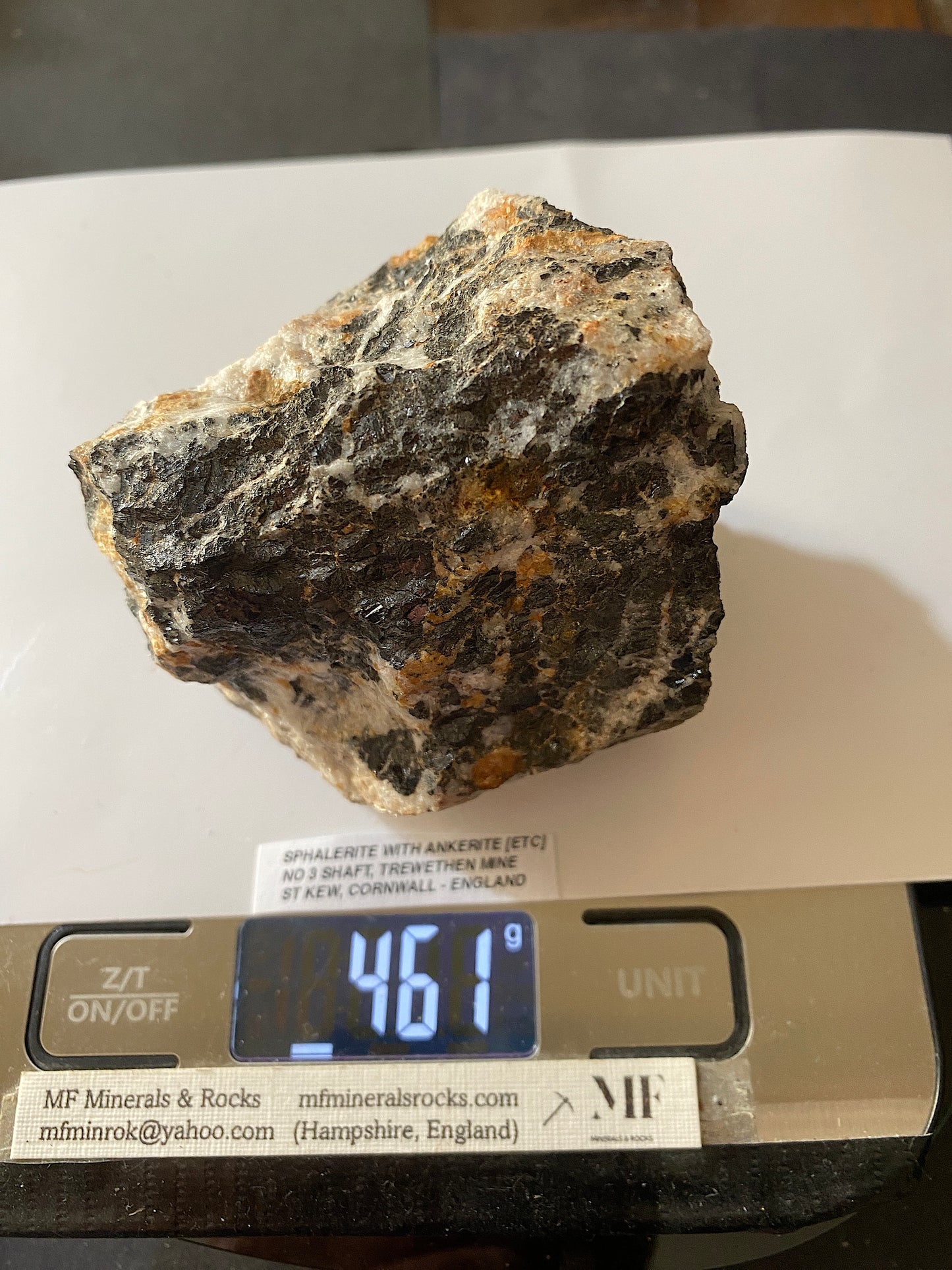 SPHALERITE WITH ANKERITE : NO 3 SHAFT, TREWETHEN MINE, ST KEW, CORNWALL 461g MF5168