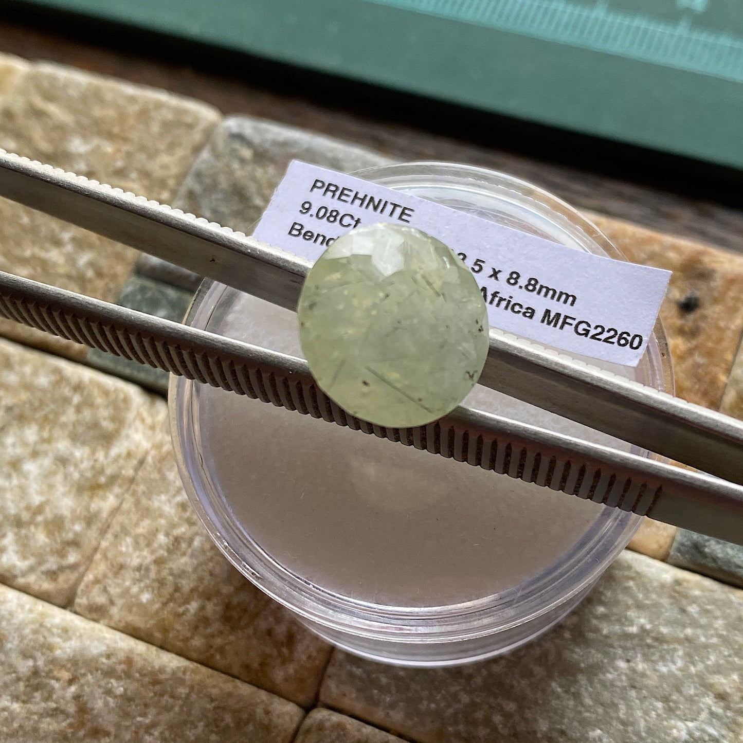 PREHNITE WITH RUTILE NEEDLES GEMSTONE - KAYES REGION, MALI, AFRICA 9.08Ct MFG2260