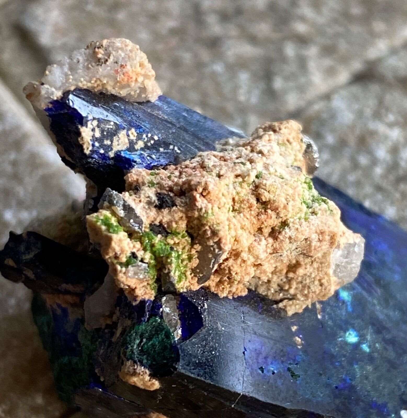 AZURITE/MALACHITE WITH CUPRIAN ADAMITE FROM TSUMEB MINE, NAMIBIA 20g MF1037