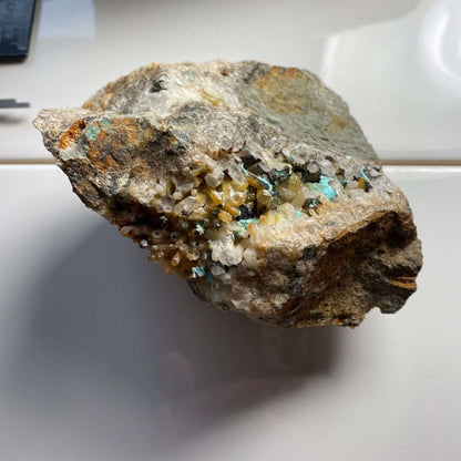 AURICHALCITE/QUARTZ ETC FROM OJUELA MINE, MEXICO. 406g MF798