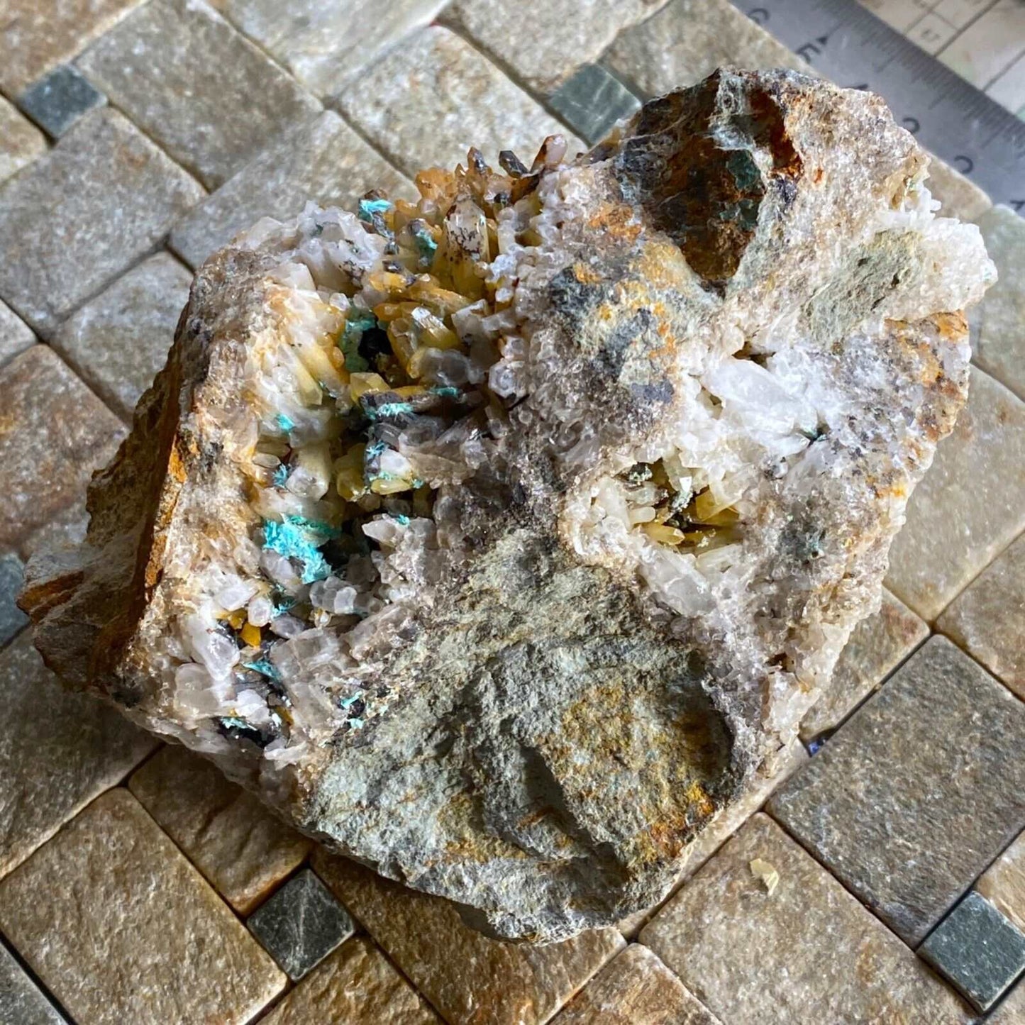 AURICHALCITE/QUARTZ ETC FROM OJUELA MINE, MEXICO. 406g MF798