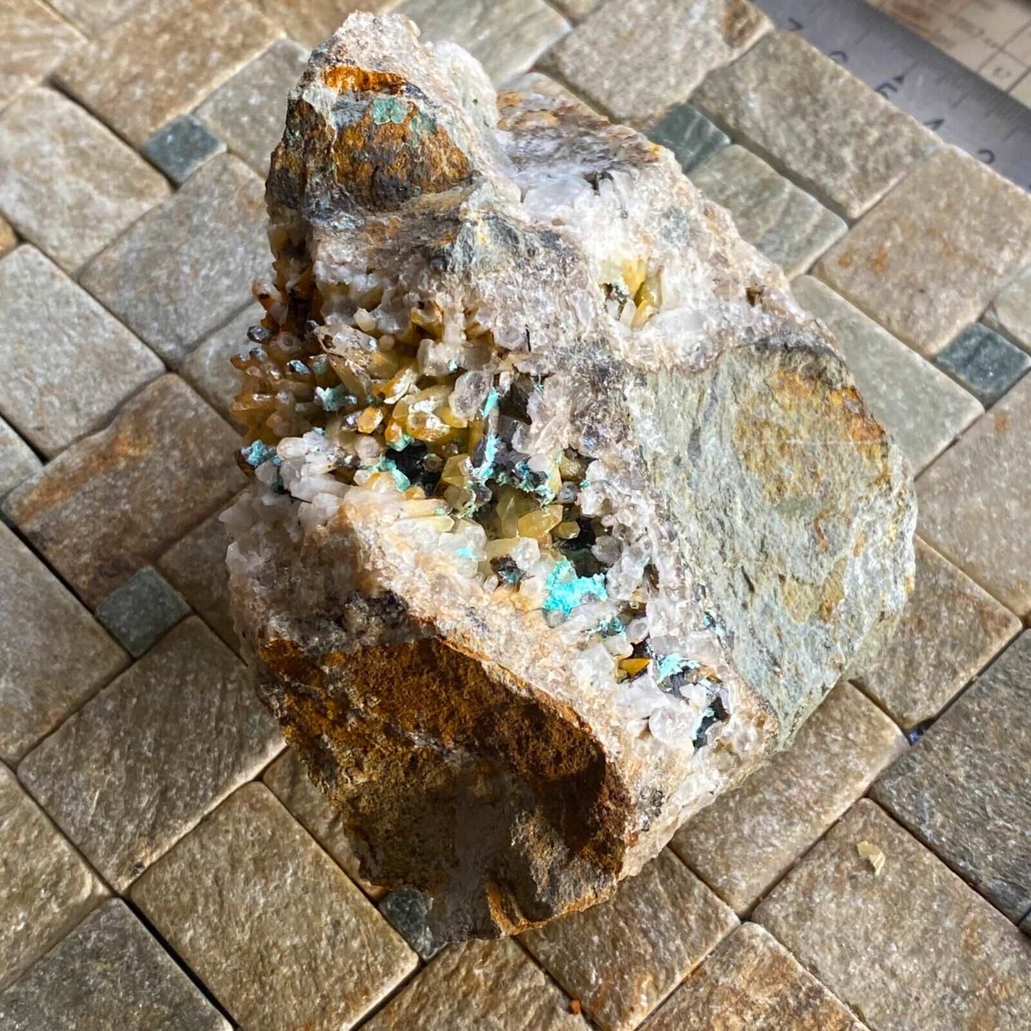 AURICHALCITE/QUARTZ ETC FROM OJUELA MINE, MEXICO. 406g MF798