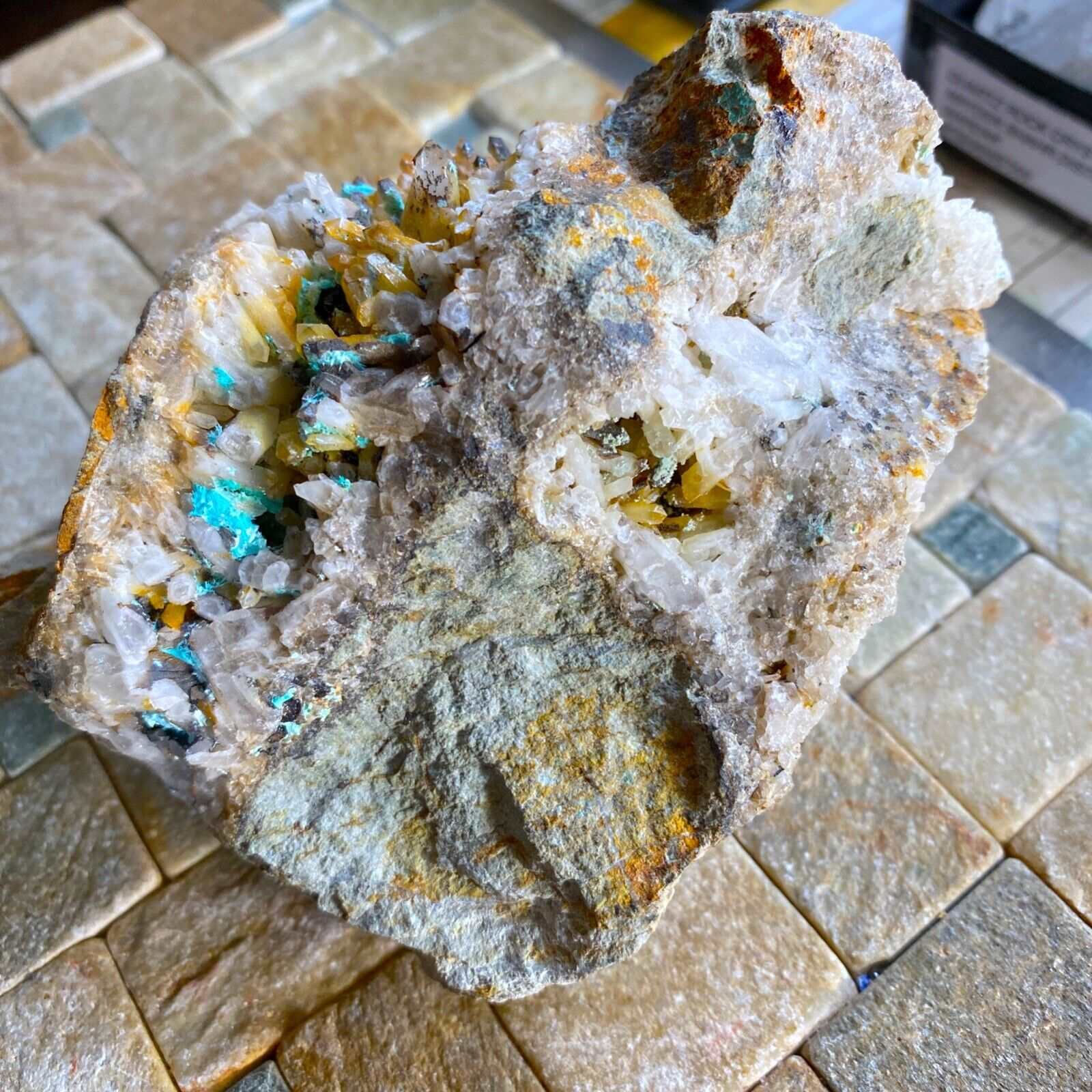 AURICHALCITE/QUARTZ ETC FROM OJUELA MINE, MEXICO. 406g MF798