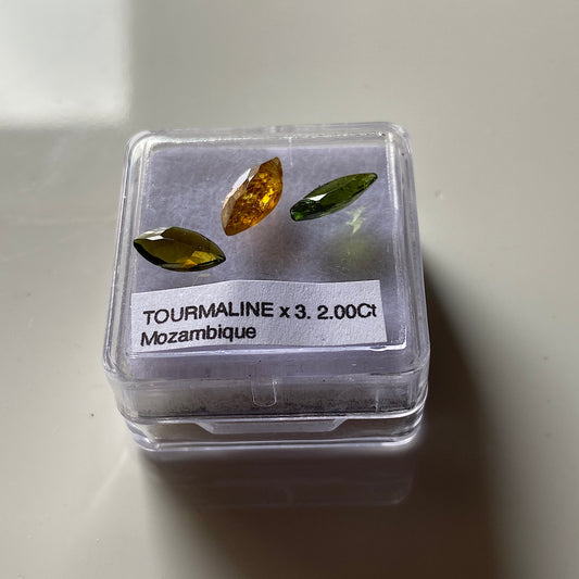TOURMALINE NATURAL MINED GEMSTONES x 3 - ALTO LIGONNA, MOZAMBIQUE 2.00Ct MFG5345