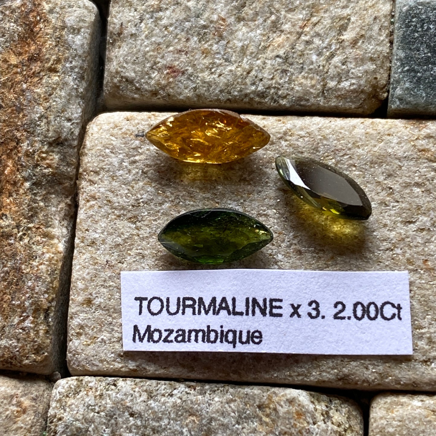 TOURMALINE NATURAL MINED GEMSTONES x 3 - ALTO LIGONNA, MOZAMBIQUE 2.00Ct MFG5345