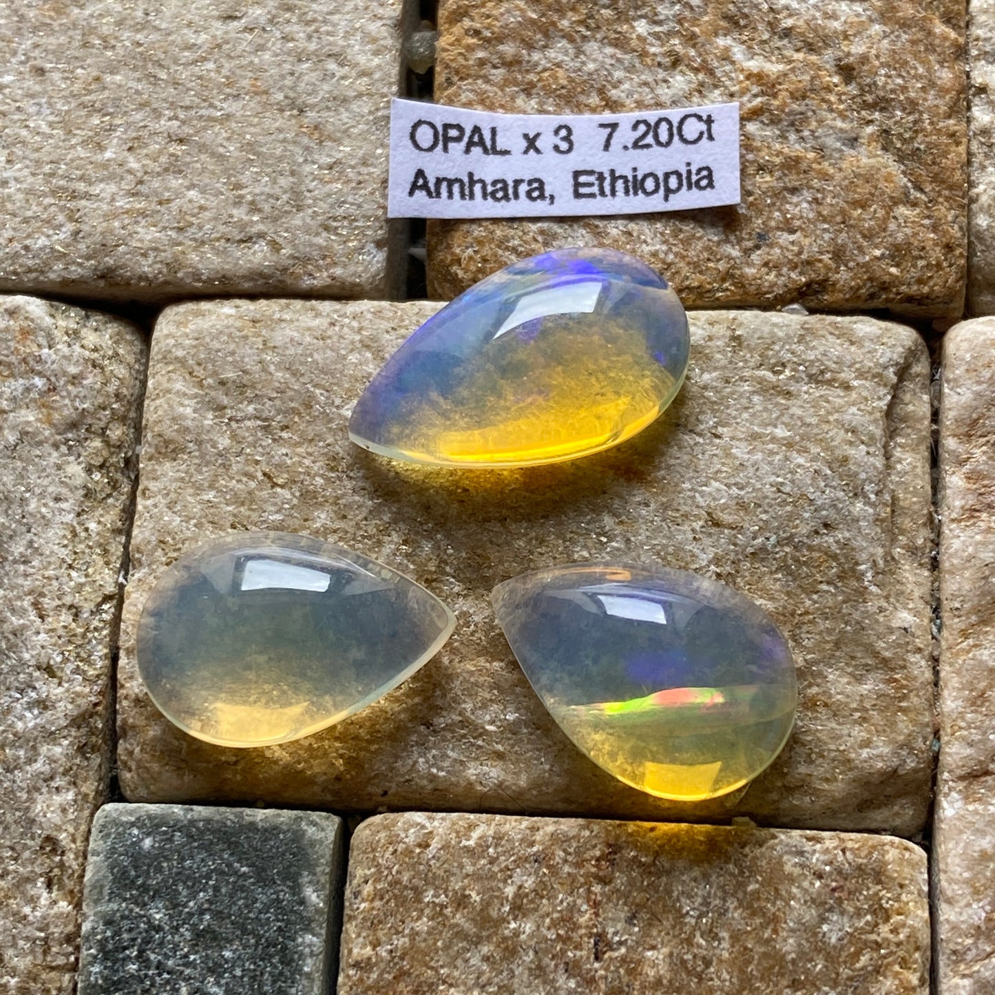 OPAL NATURAL MINED GEMSTONES x 3 - WEGELTENA, ETHIOPIA 7.20Ct MFG5352