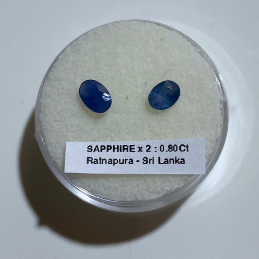 SAPPHIRE CORUNDUM GEMSTONES x 2 : RATNAPURA, SRI LANKA. 0.80Ct. MFG5475