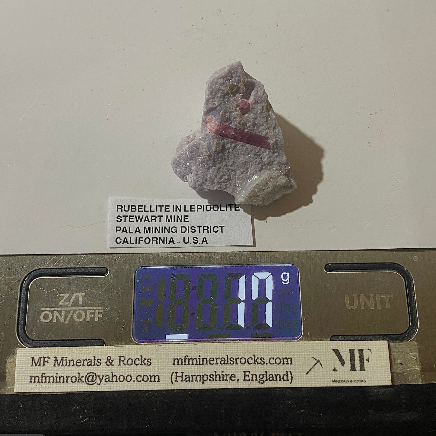 RUBELLITE TOURMALINE IN LEPIDOLITE : STEWART MINE, SAN DIEGO, CALIFORNIA 17g MF5203