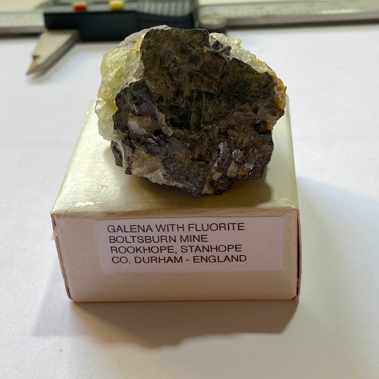 GALENA WITH FLUORITE - BOLTSBURN MINE, CO DURHAM, ENGAND. 167g. MF4207