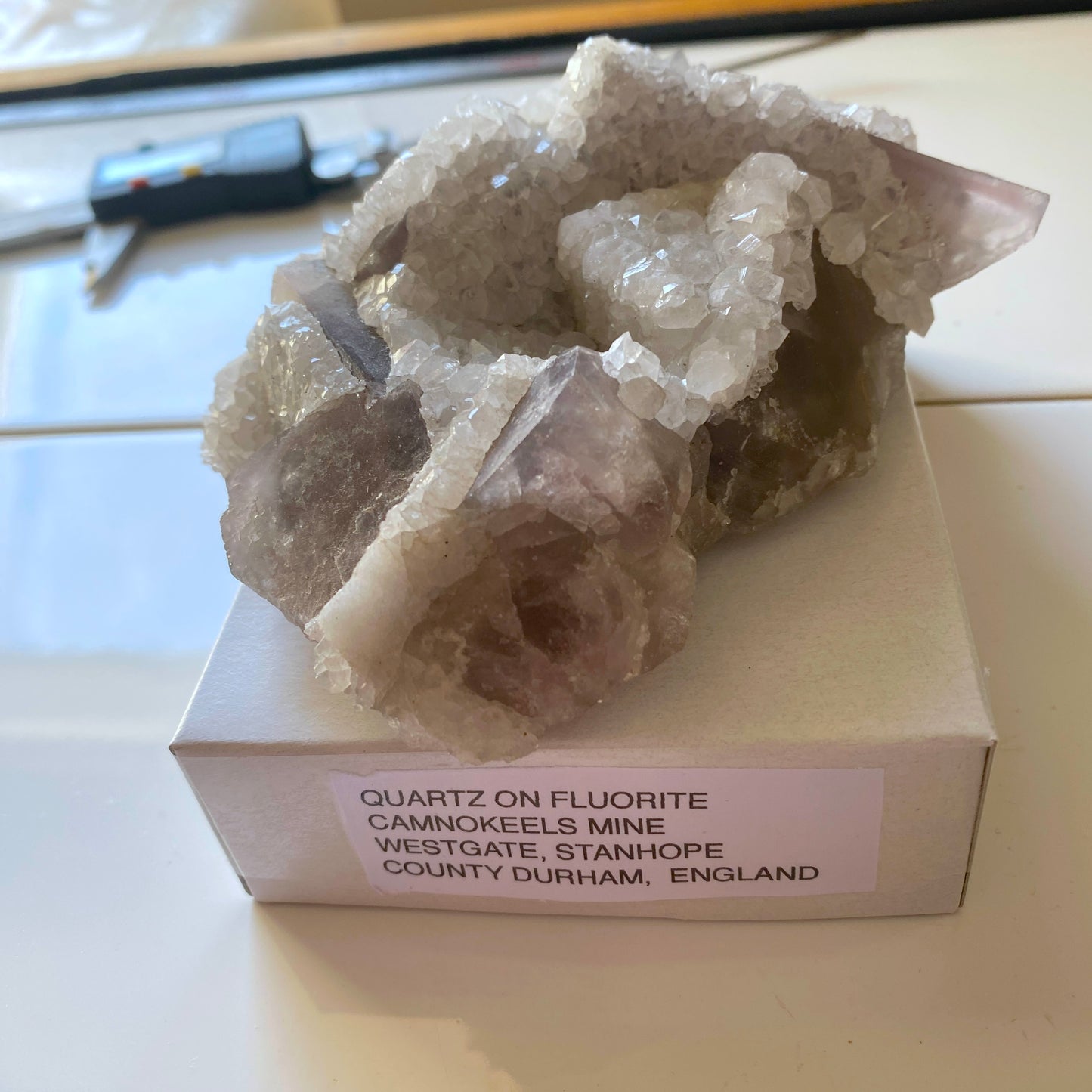 QUARTZ CRYSTALLISATION ON FLUORITE, CAMBOKEELS MINE, CUMBRIA  LARGE 608g MF2035