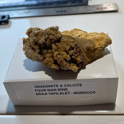 VANADINITE/CALCITE [ETC] : FOUR MAN MINE, DRAA-TAFILALET, MOROCCO. 38g MF5220