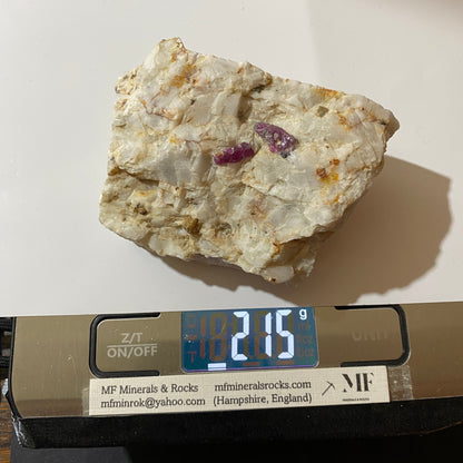 RUBY CORUNDUM ON MARBLE MATRIX : ALIABAD MARBLES, NAGAR, PAKISTAN 215g MF1531