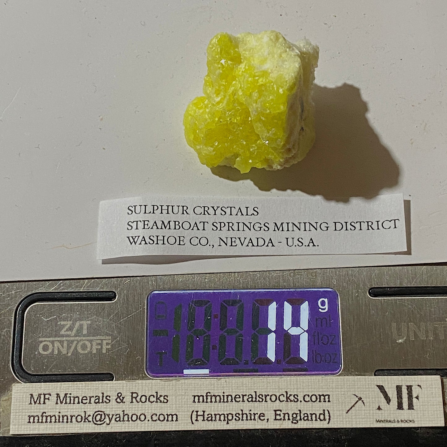 SULPHUR CRYSTALLISATION : STEAMBOAT SPRINGS MINING DISTRICT, NEVADA, U.S.A. 14g MF5227