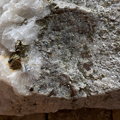 CALCITE WITH PYRITE ON ANDESITE : RARE SPECIMEN - ESQUEL DEPOSIT, CHUBUT PROV., ARGENTINA 286g MF5243