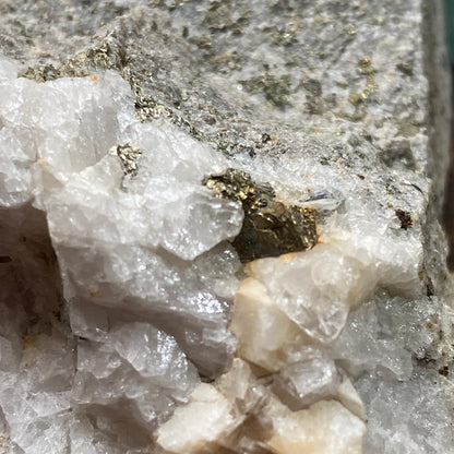 CALCITE WITH PYRITE ON ANDESITE : RARE SPECIMEN - ESQUEL DEPOSIT, CHUBUT PROV., ARGENTINA 286g MF5243