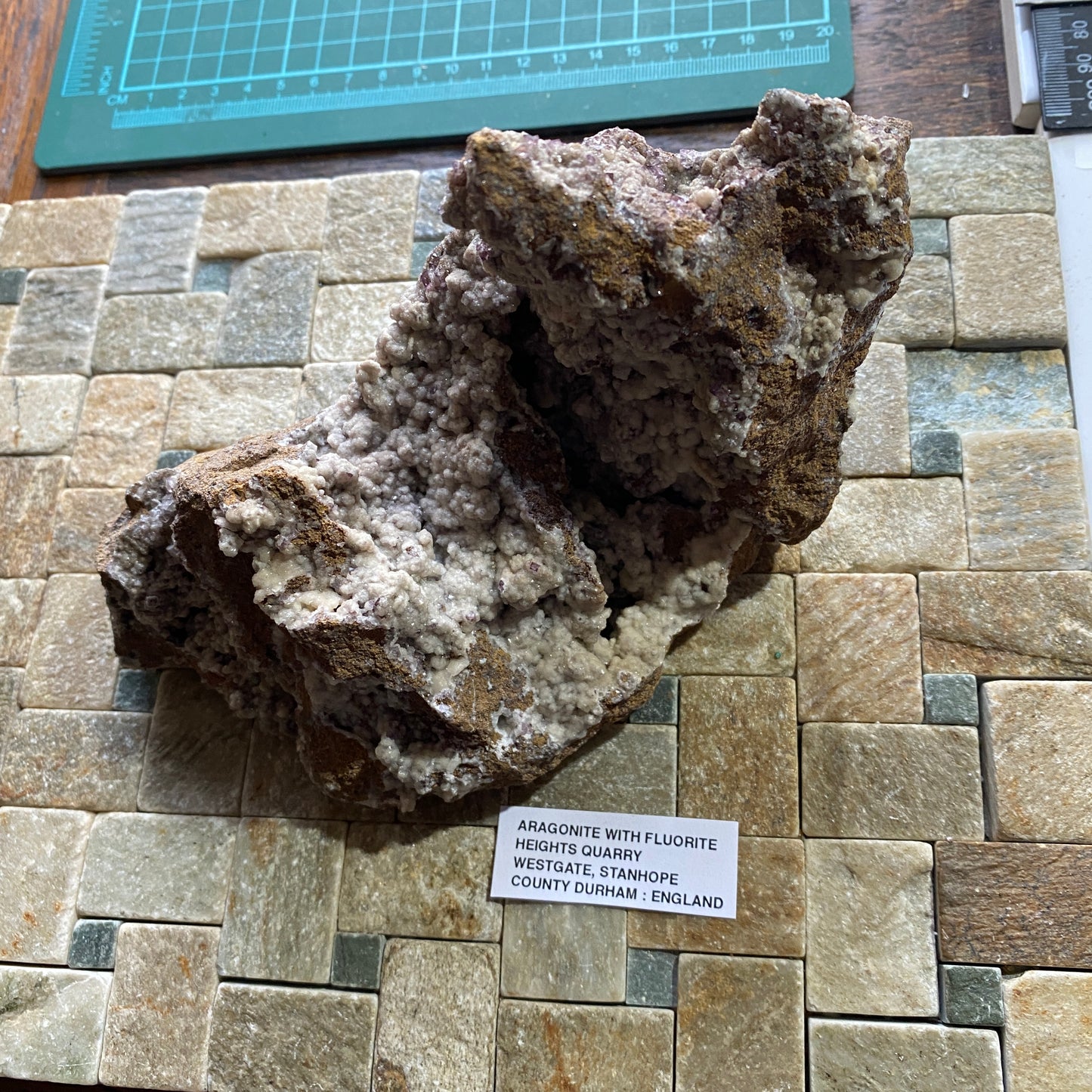 ARAGONITE WITH FLUORITE : HEIGHTS MINE, WESTGATE, CO DURHAM : ENGLAND 959g MF4558