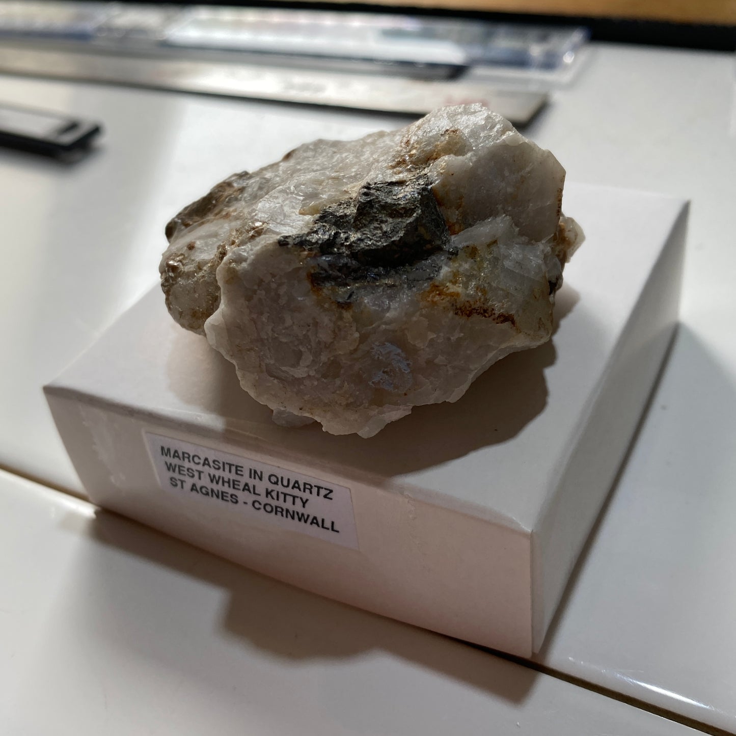 MARCASITE IN QUARTZ : WEST WHEAL KITTY, ST AGNES, CORNWALL. 119g MF5248