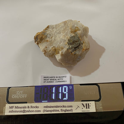 MARCASITE IN QUARTZ : WEST WHEAL KITTY, ST AGNES, CORNWALL. 119g MF5248