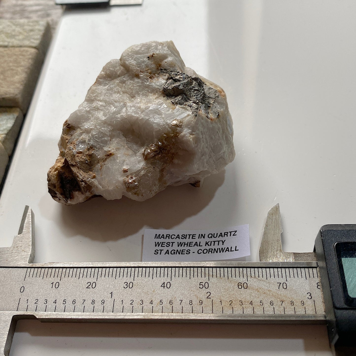 MARCASITE IN QUARTZ : WEST WHEAL KITTY, ST AGNES, CORNWALL. 119g MF5248