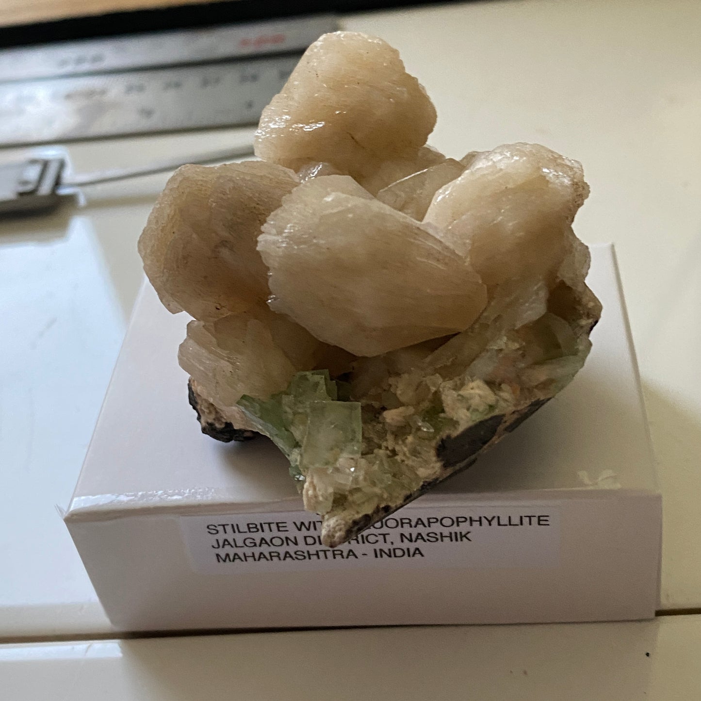 STILBITE WITH FLUORAPOPHYLLITE - JALGAON, MAHARASHTRA, INDIA. 110g. MF4233