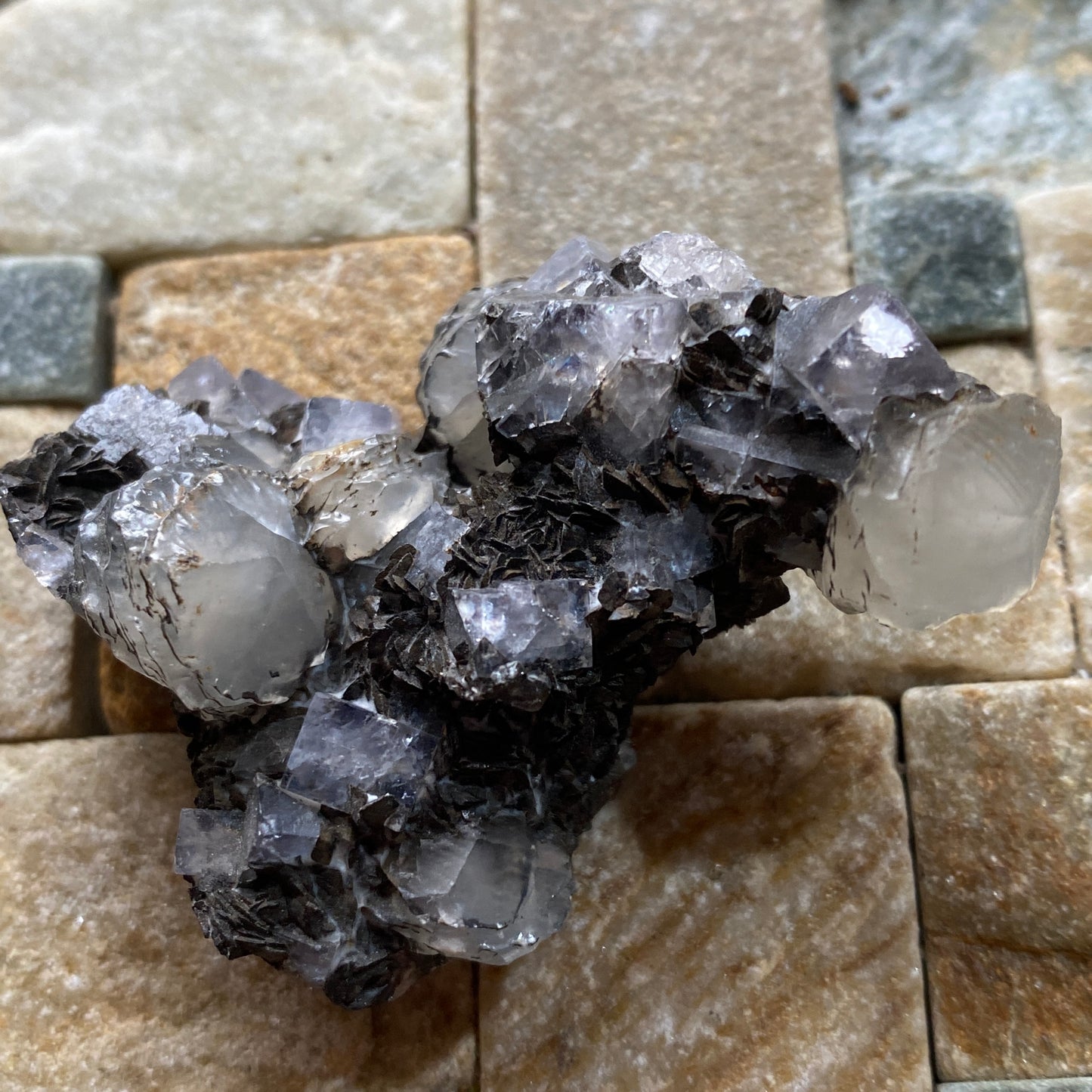 FLUORITE WITH CALCITE [ETC] : RARE SPECIMEN FROM MIXON MINE, STAFFORDSHIRE 39g MF5256