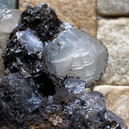 FLUORITE WITH CALCITE [ETC] : RARE SPECIMEN FROM MIXON MINE, STAFFORDSHIRE 39g MF5256