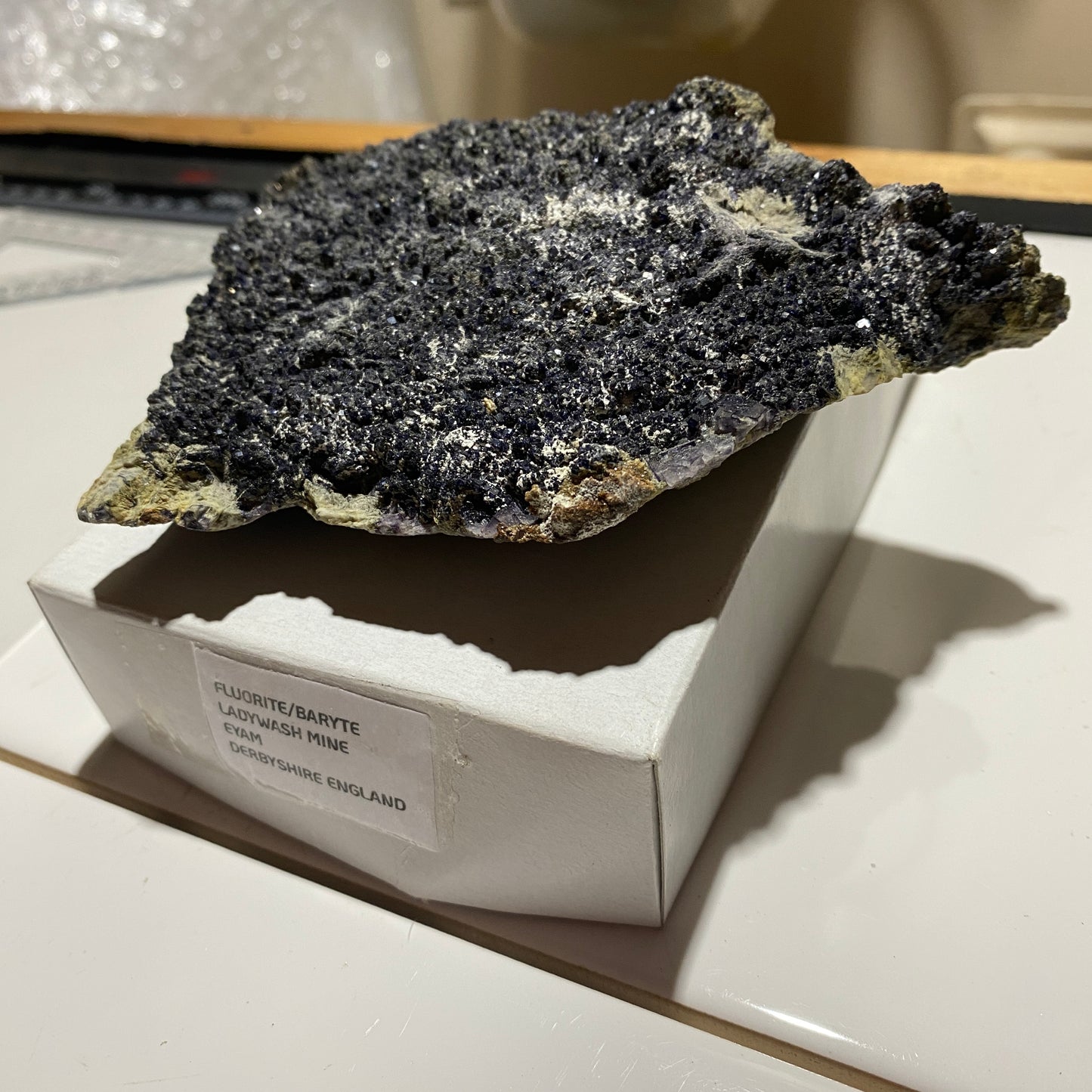 FLUORITE/BARYTE/MARCASITE/CALCITE : LADYWASH MINE, EYAM, DERBYSHIRE, ENGLAND 491g MF1625