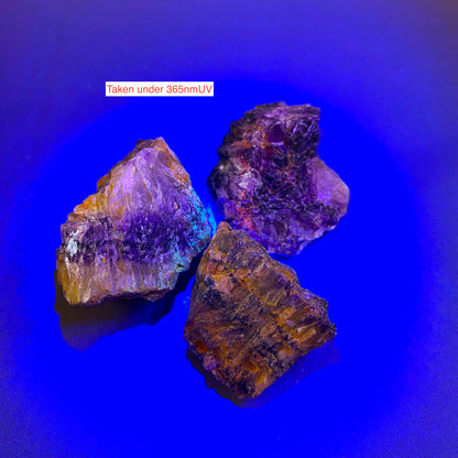 "BLUE JOHN" FLUORITE x 3 ROUGH SPECIMENS: OLD TOR MINE, DERBYSHIRE MF5260