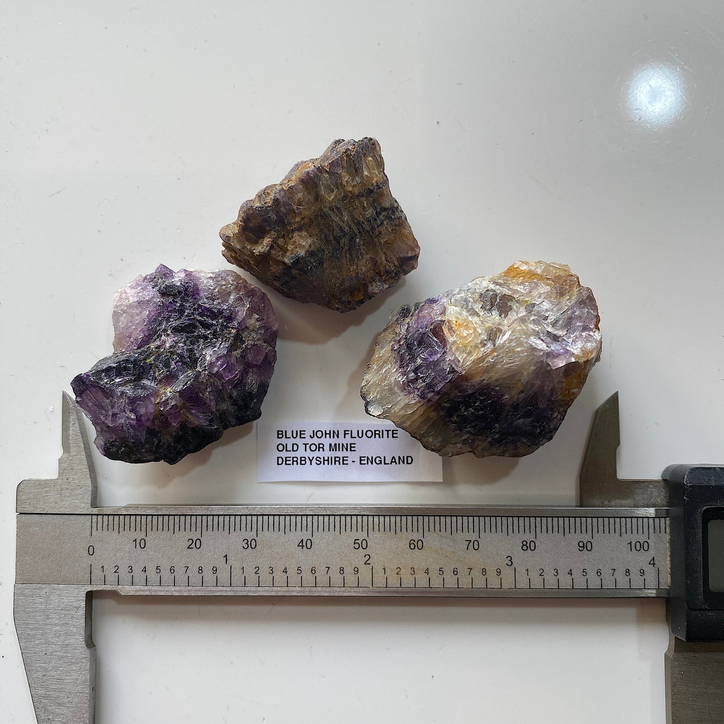 "BLUE JOHN" FLUORITE x 3 ROUGH SPECIMENS: OLD TOR MINE, DERBYSHIRE MF5260