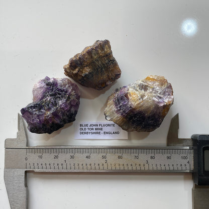 "BLUE JOHN" FLUORITE x 3 ROUGH SPECIMENS: OLD TOR MINE, DERBYSHIRE MF5260